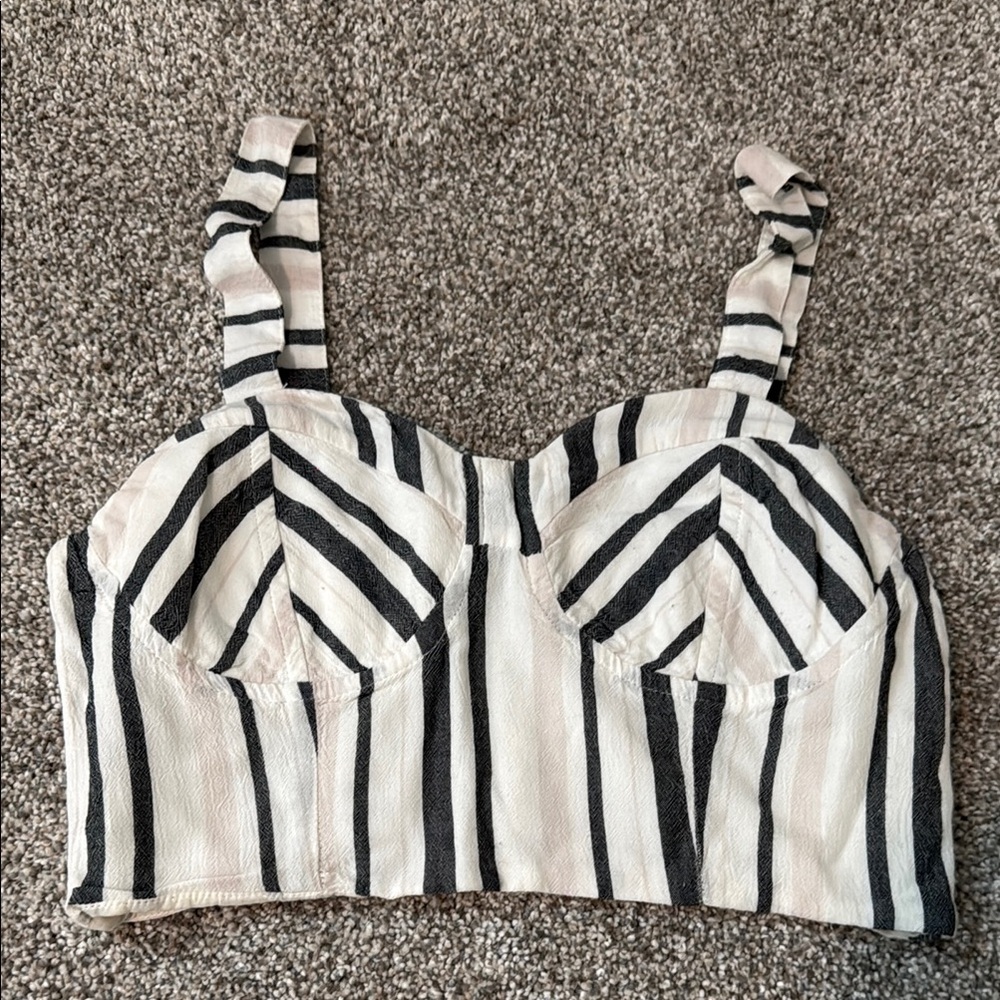 American Eagle Outfitters Black and White Bustier Crop Top